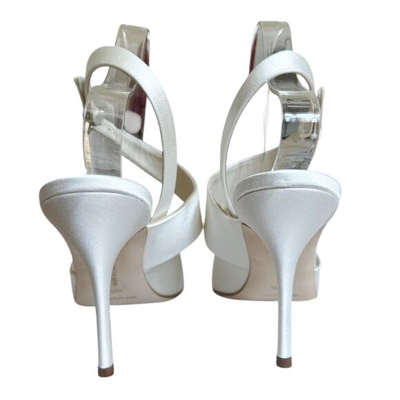 Manolo Blahnik White Satin Havelopa Crystal High Heel Sandal 40.5 - Picture 5 of 12